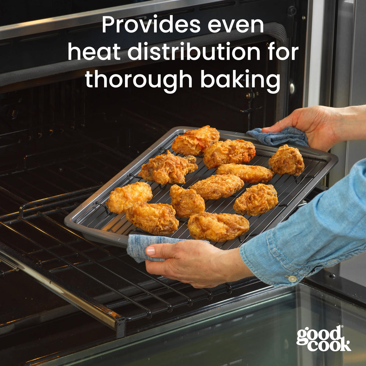 GoodCook Nonstick Carbon Steel Baking Pan & Raised Wire Rack, 15x10.5-Inch