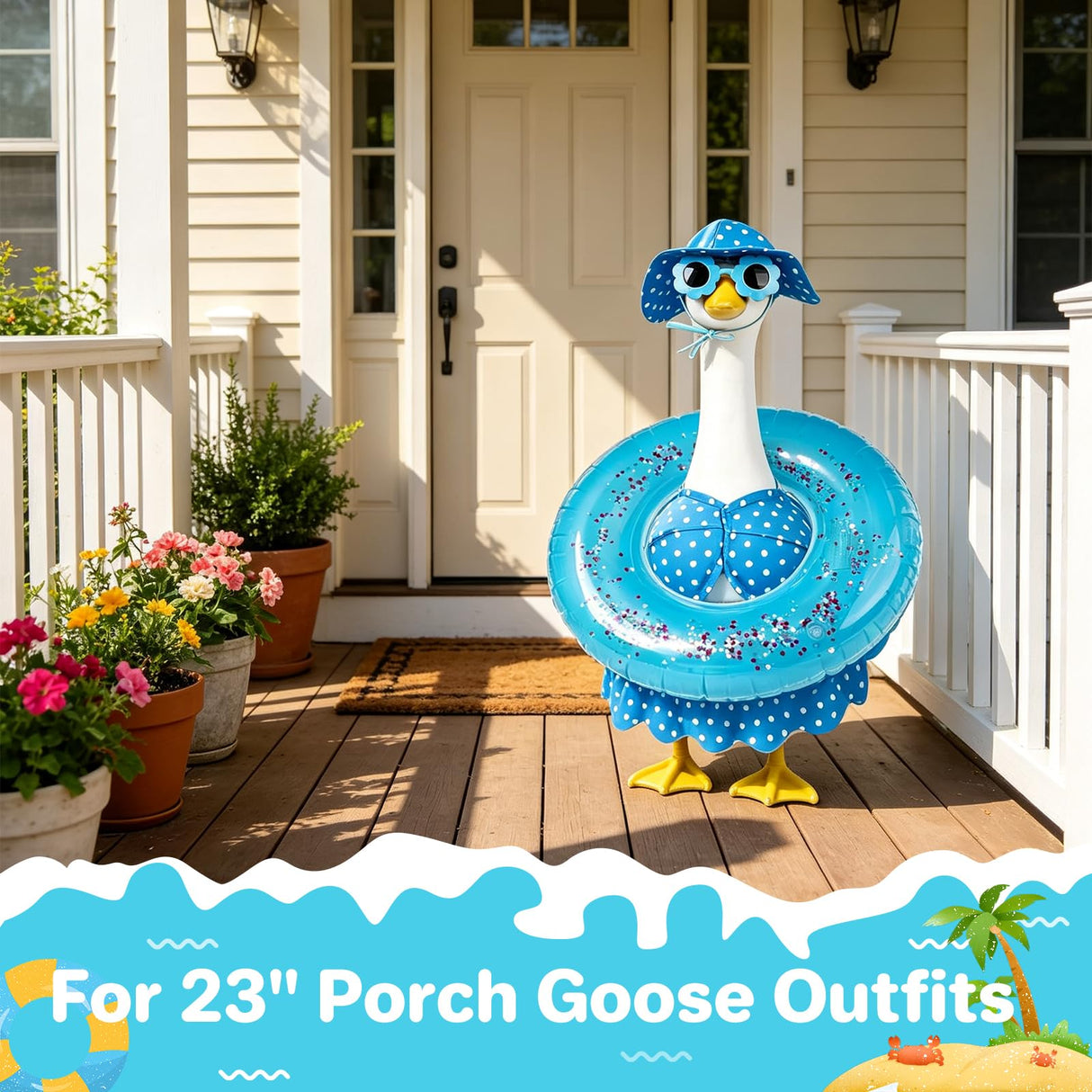 Xihaian Bikini Porch Goose Outfits for 23'' Porch Lawn Goose Costume Hawaiian Clothes for Summer Outdoor Garden Yard Decor