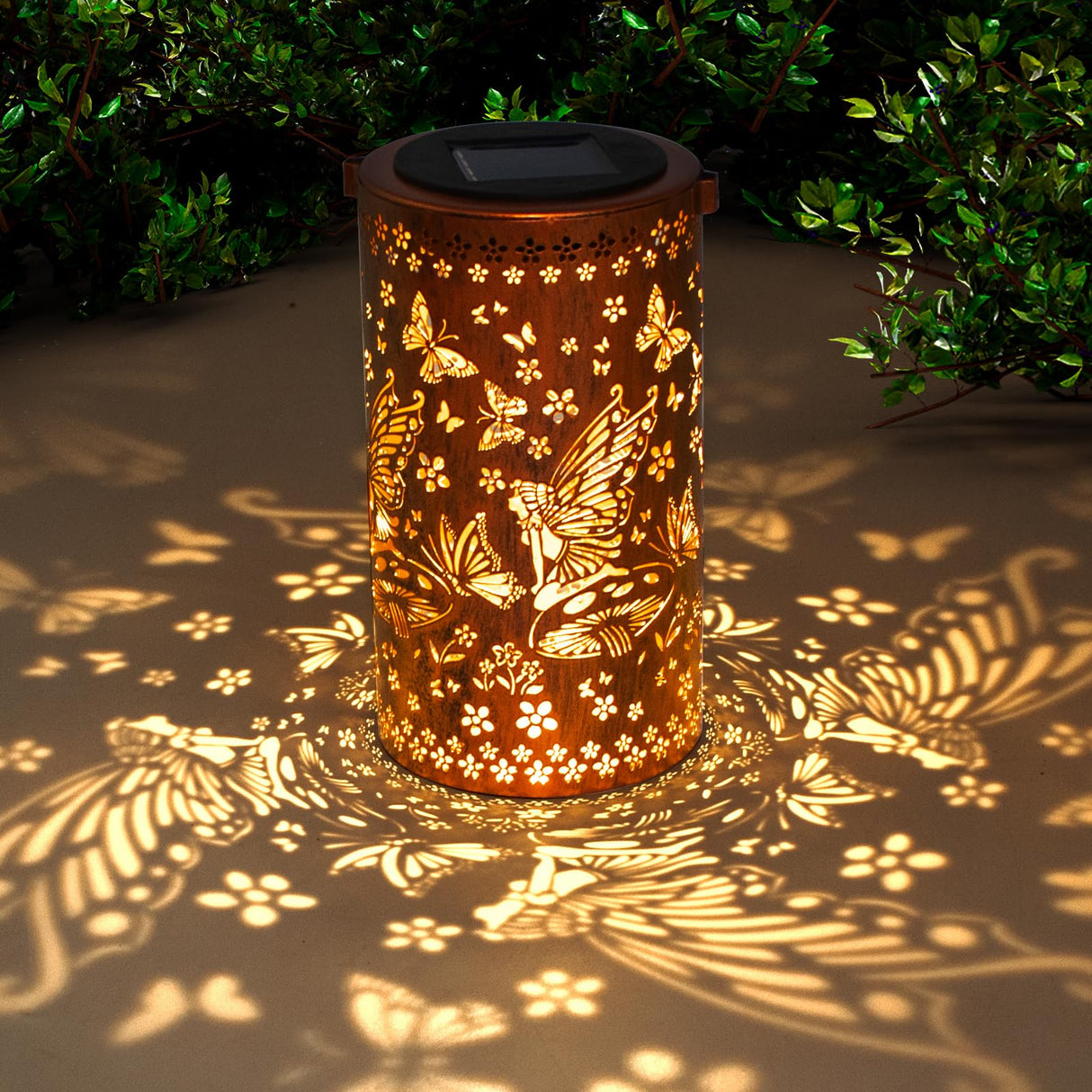 DIBIEECN Mothers Day Gifts for Mom, Birthday Gifts Grandma Ladies Solar Lanterns Outdoor Hanging Hollowed-Out Metal Waterproof LED Garden Decor Outside for Patio Yard Porch, Fairy, 1 Pack
