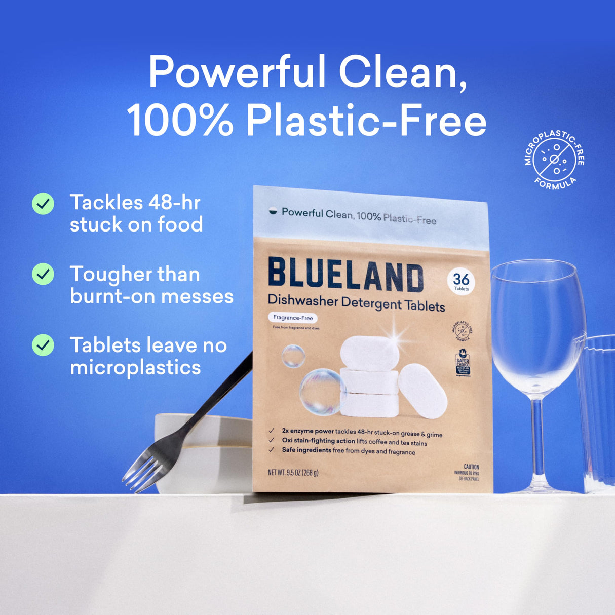 BLUELAND 100% Plastic-Free Dishwasher Detergent Tablets, Starter Set, 60 Count with Tin, Unscented Eco Friendly Dishwashing Pods, Natural, Sustainable