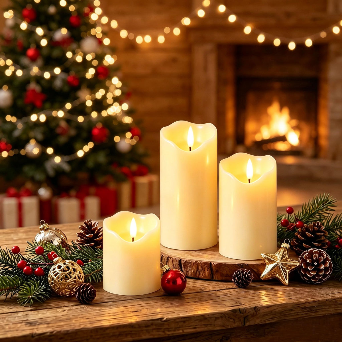 HVOPGEEUAN Flickering flameless Candles, Battery Operated Candles with Remote, led Pillar Candles,Electric Candle Set of 3,Christmas Home Wedding Birthday Decor(Ivory White) 