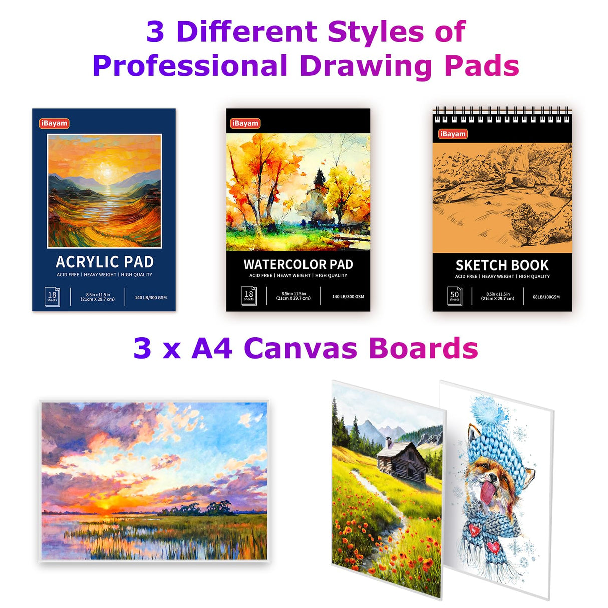 iBayam Arts and Crafts Kits for Kids Teens Girls Boys Adult, 195-Pack Deluxe Art Set Box with 3 PCS Drawing Pads, Canvases, Acrylic Painting, Drawing & Art Supplies for Pumpkin, Halloween, Christmas