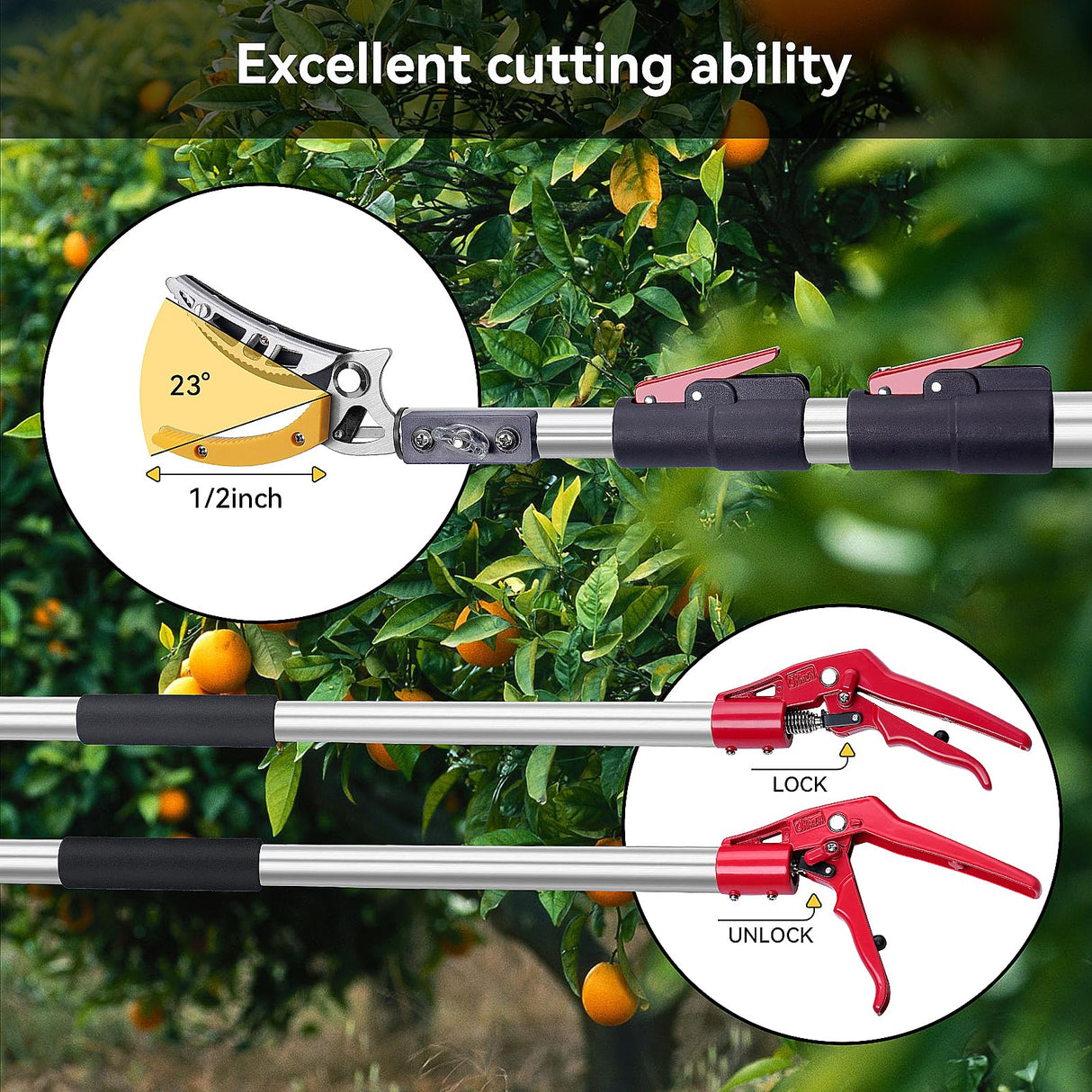 FLORA GUARD Extendable Tree Pruner 4.6-10ft, Telescoping Pole Pruner & Pole Saw with Cut & Hold Fruit Picker, Lightweight Long Reach Branch Trimmer for High Trees