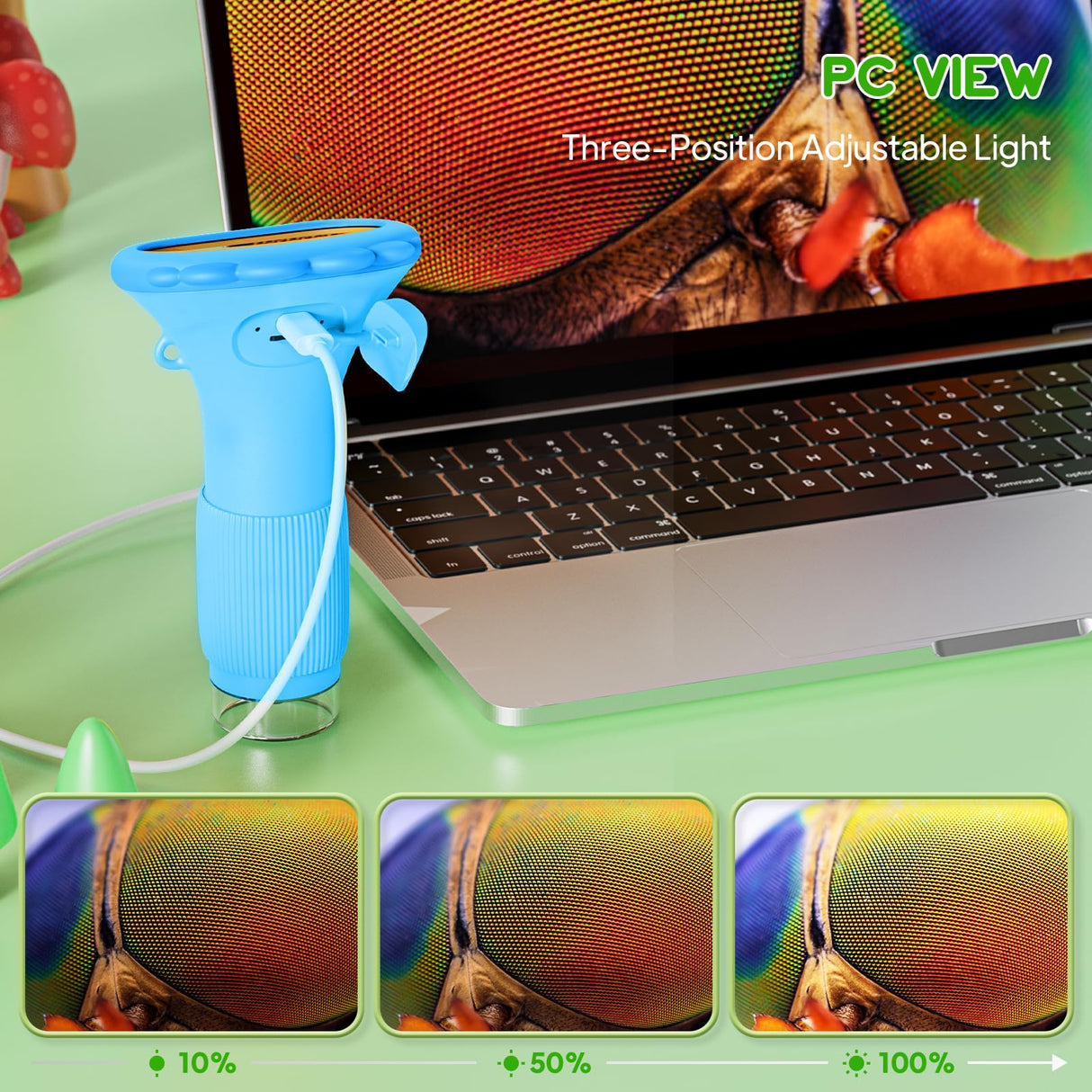 Kids Microscope, Pocket Portable Microscope with 2'' Inch Screen - Powerful Magnification Mini Microscopes Magnifying Glass with Lights, Ideal Christmas Birthday Gifts for Age 3-12 Boys - Blue