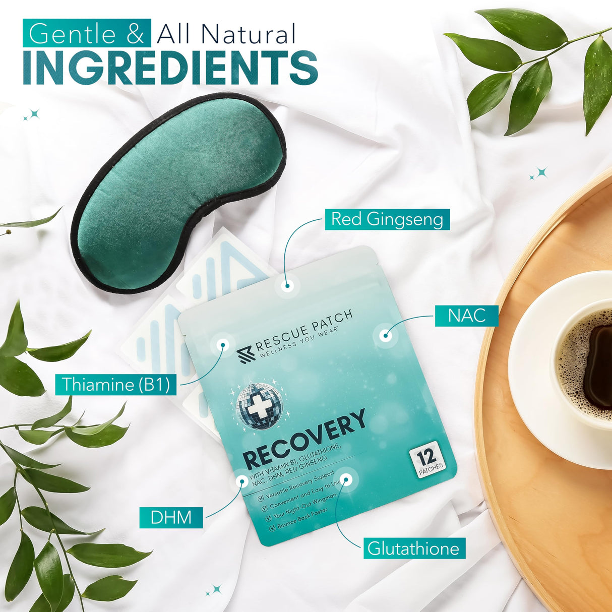 Rescue Patch - Recovery Patch, Drinking Patches for After Party Relief, Natural Party Recovery Patches for Hydration and Energy Support, All-Natural Ingredients and Vegan (1, 12, Count)