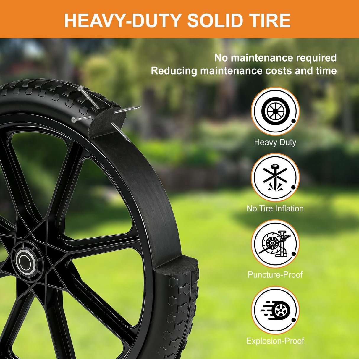 20 Inch Flat Free Tire and Wheel - Wheelbarrow Wagon Cart Wheels Replacement with 3/4" & 5/8" Bearing Parts for Yard Lawn Garden and Wheel Barrow Trailer (20" 2 Pack) (20 Inch - 2Pcs)