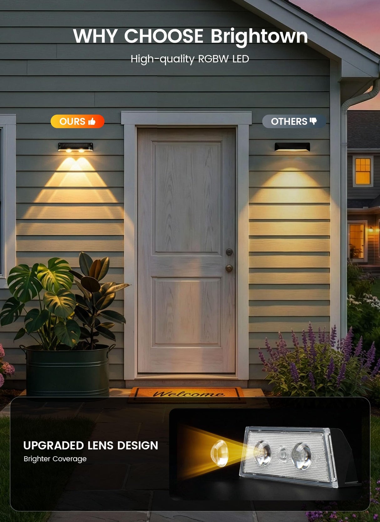 Brightown 4 Pack Solar Lights Outdoor Waterproof, Color Changing Solar Fence Deck Step Flood Lights, Warm White & RGBCW 11 Color, IP65 Waterproof Garden Lights