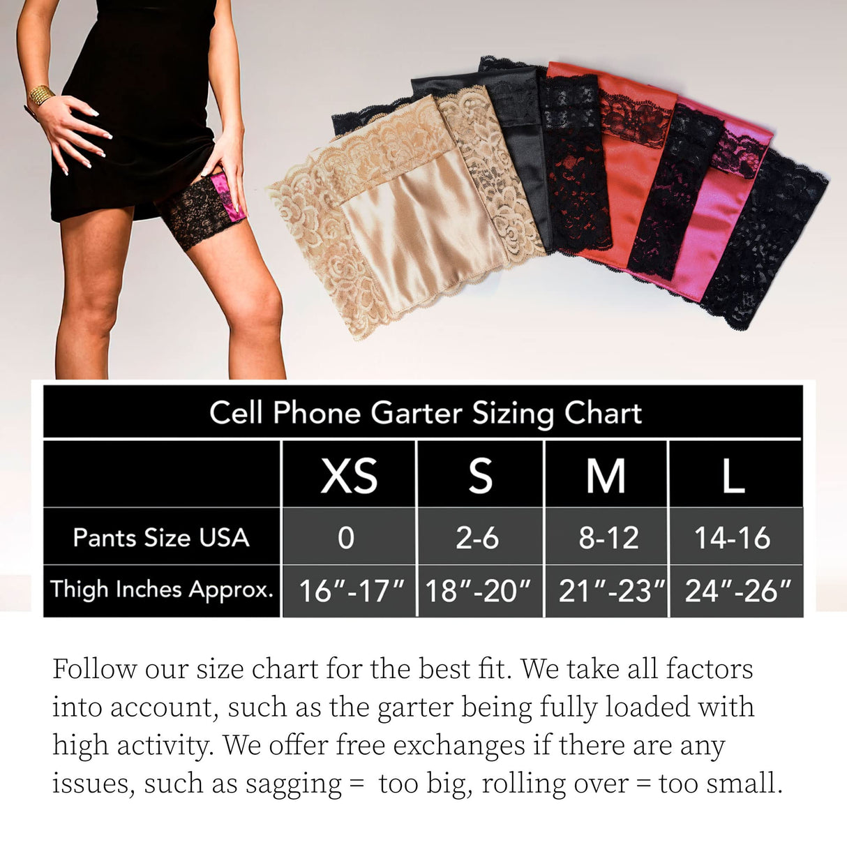 UnderYours Thigh Bag Garter Purse, French Lace Wallet and Flask Holder, Stays Put Silicone Grip, 2 Ample Secured Pockets, Holds Any Size Phone, Money, Passport, & More