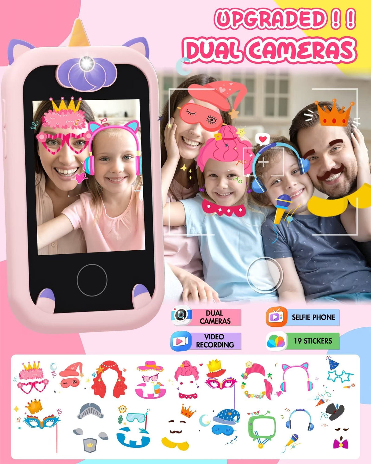 Kids Smart Phone for Girls Unicorns Gifts for Girls Toys 8-10 Years Old Phone Touchscreen Learning Toy Christmas Birthday Gifts for 3 4 5 6 7 8 9 Year Old with 8G Memory Card
