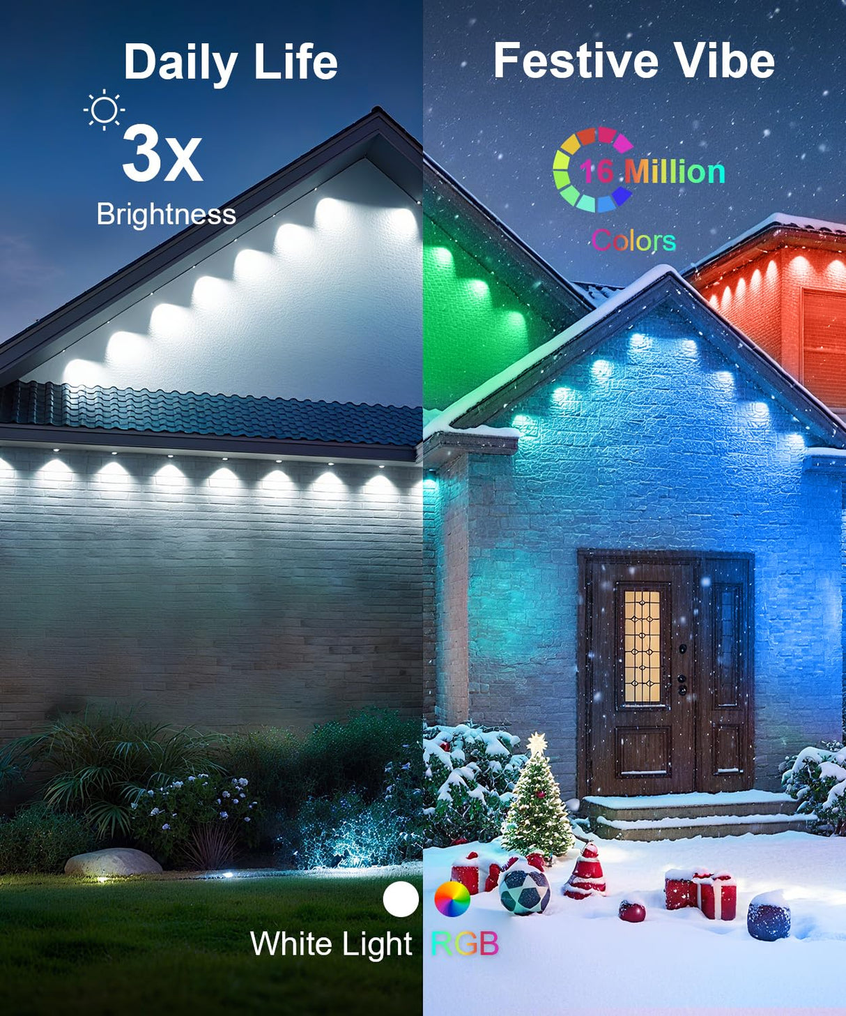 MuliVid 150Ft Permanent Outdoor Lights,Smart RGB Outdoor Lights with Remote APP Control, IP67 Waterproof Outside Light for House for Christmas, Halloween, Holiday, Party, Daily