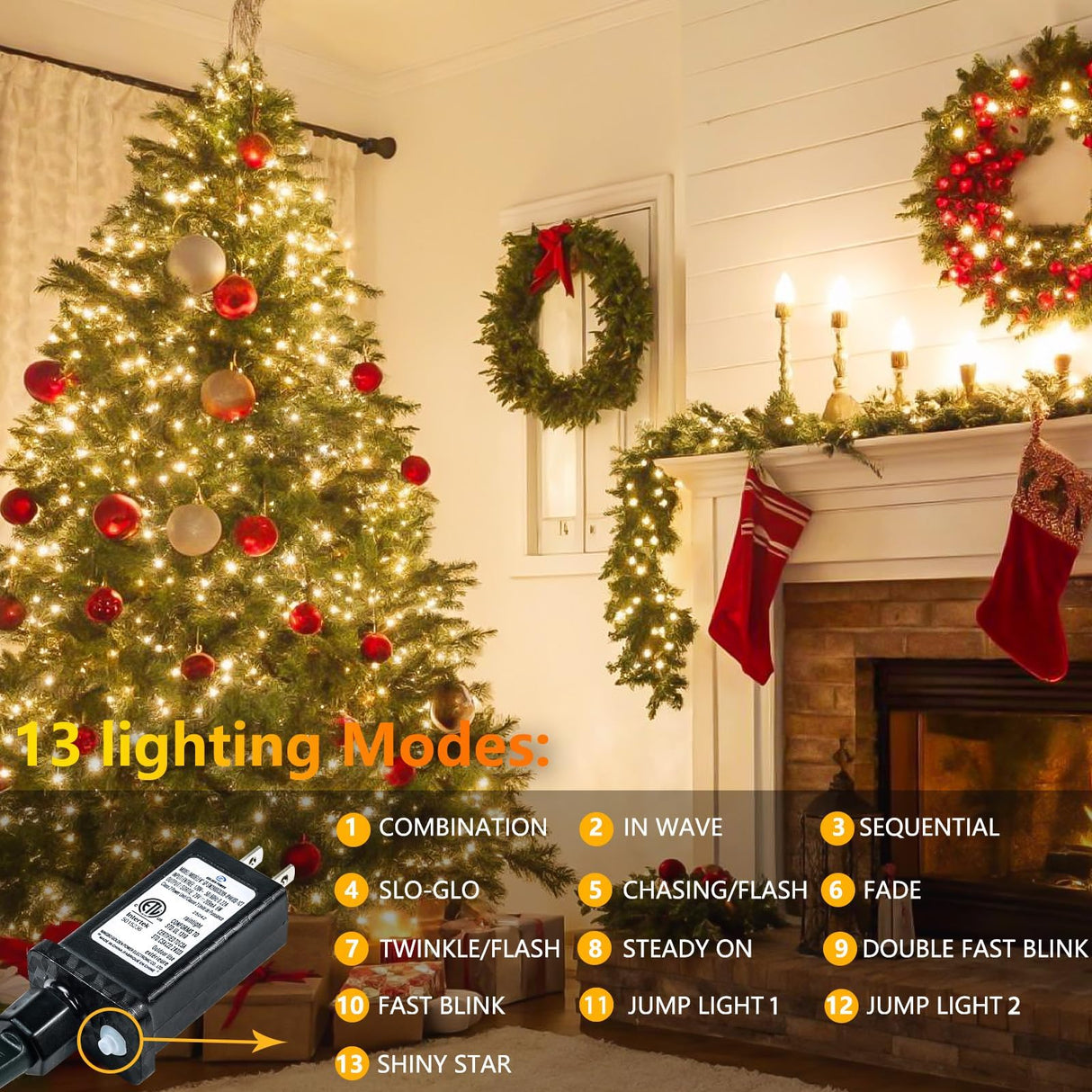 Connectable 200 LED String Lights Indoor Outdoor, 66FT Warm White Christmas Lights Waterproof, 13 Modes with Timer, Twinkle Fairy Lights Plug in Clear Wire for Christmas Tree, Bedroom, Classroom Decor