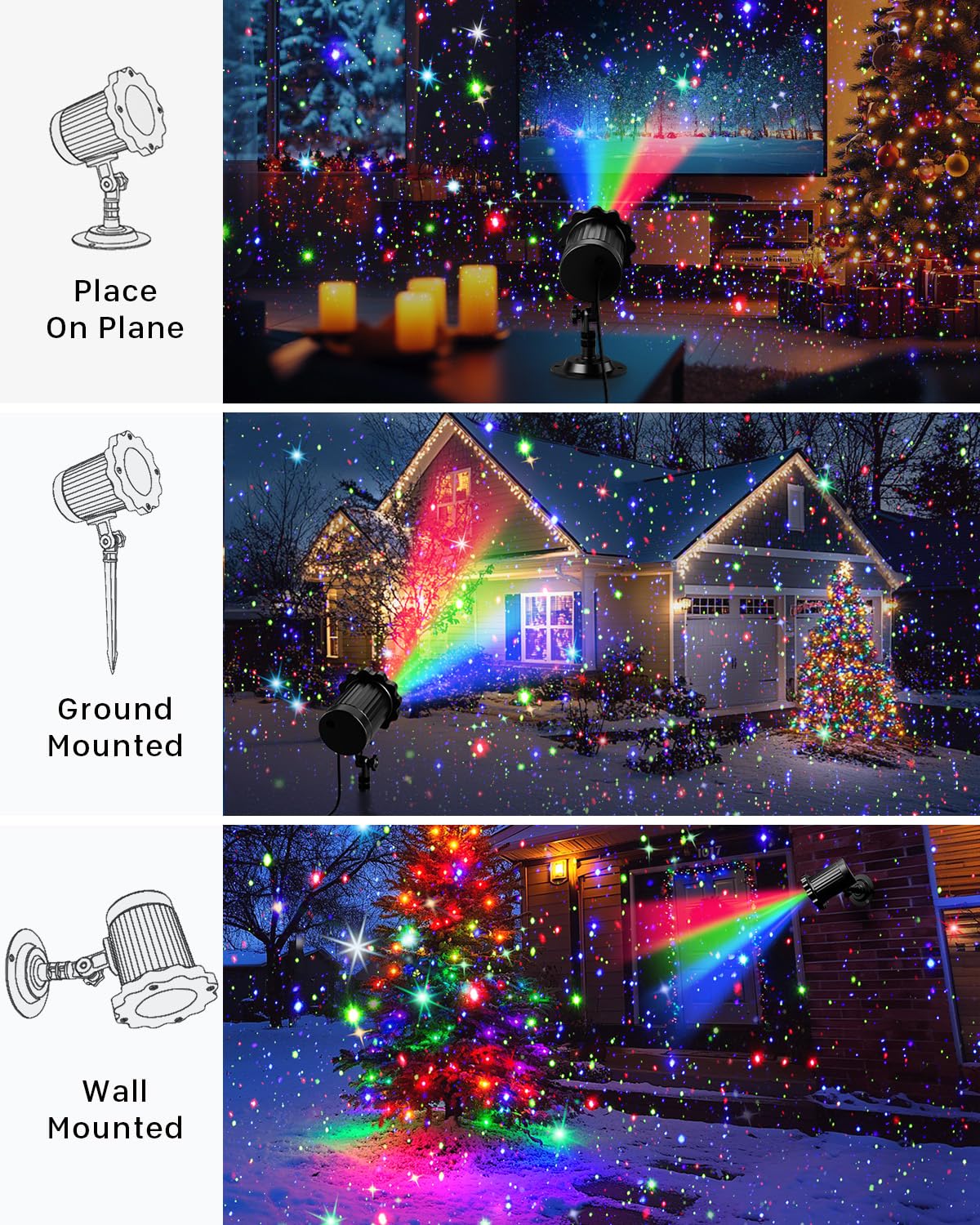 FLITI Laser Christmas Projector Lights Outdoor, Waterproof Christmas Decorations Moving Stars Light Show, Remote Control Timer, Holiday Projector Decorations for House, Yard & Garden