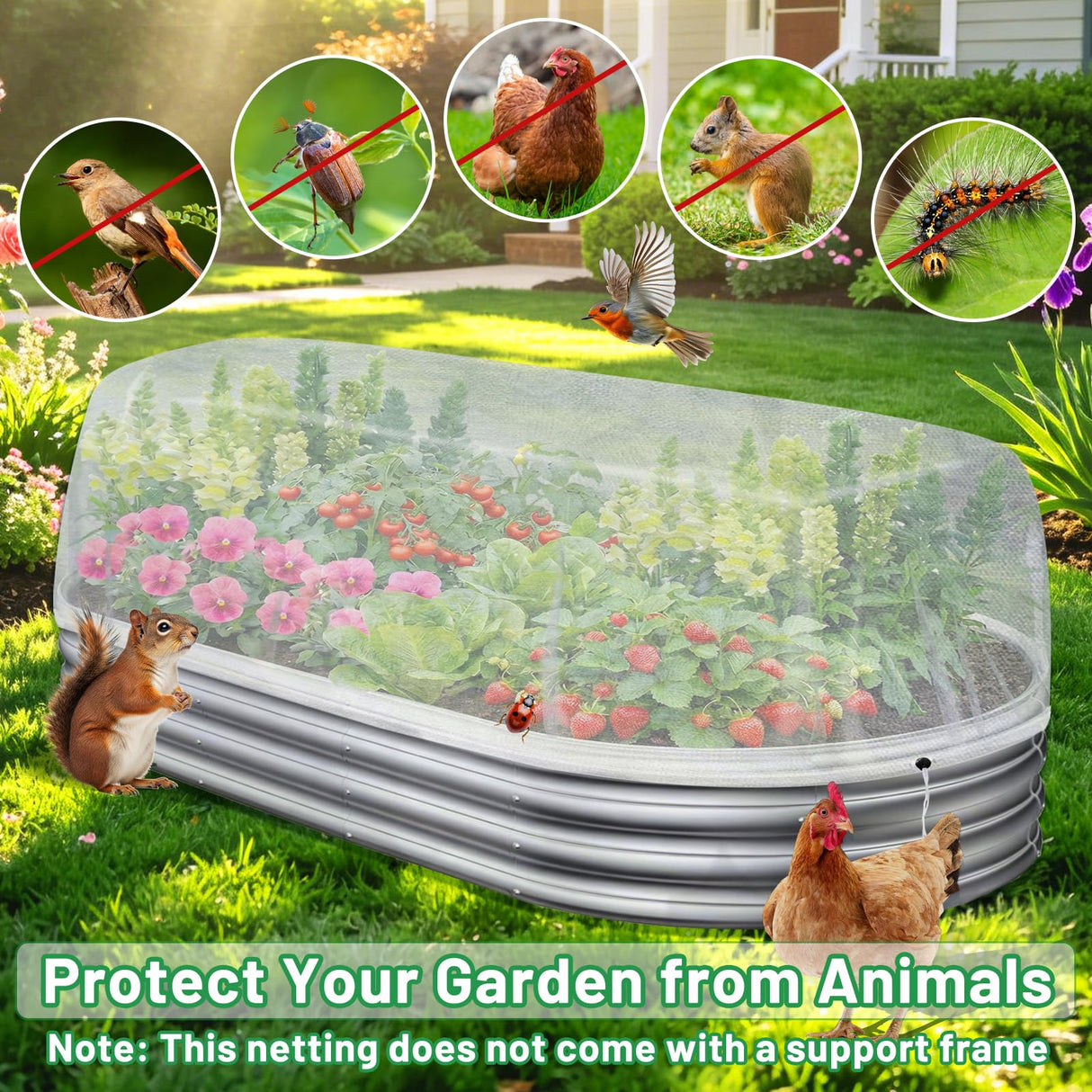 Sunwinx 2 Pack Garden Netting for Raised Beds, 6x3FT Raised Bed Cover for Garden Protection, Ultra Fine Mesh Bird Netting Pest Barrier Screen with Drawstring for Protecting Vegetables Fruits Flowers