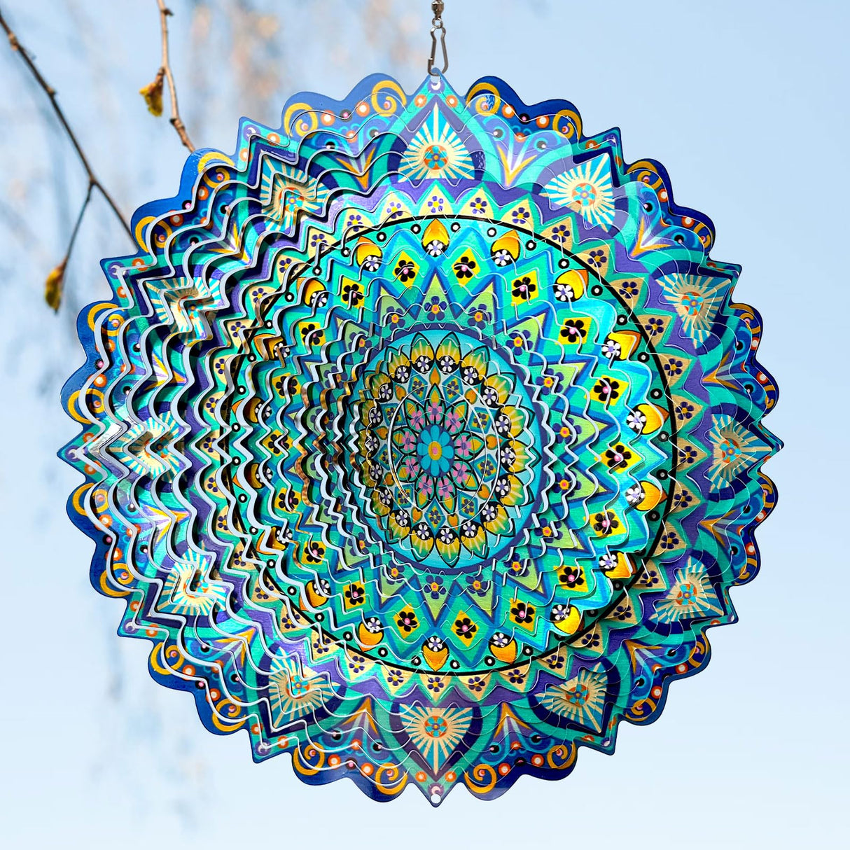 Hippolytusiart Wind Spinner Mandala Peacock Blue Ocean,12Inch Stainless Steel Wind Spinners Outdoor,Gifts for Women,Mother,Men,Father,Holidays,3D Kinetic Yard Art Decorations,Christmas Garden Decor