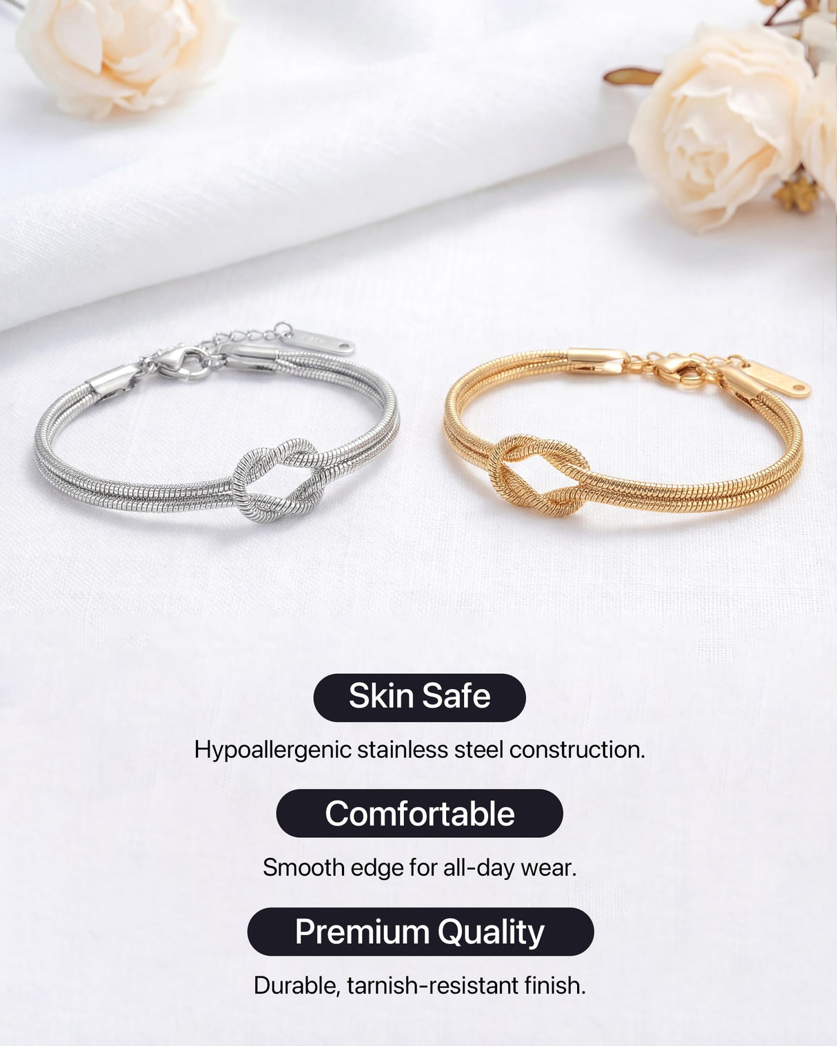 UVGVA Gold Silver Love Knot Bracelet, 18K Gold Plated Bracelets for Women