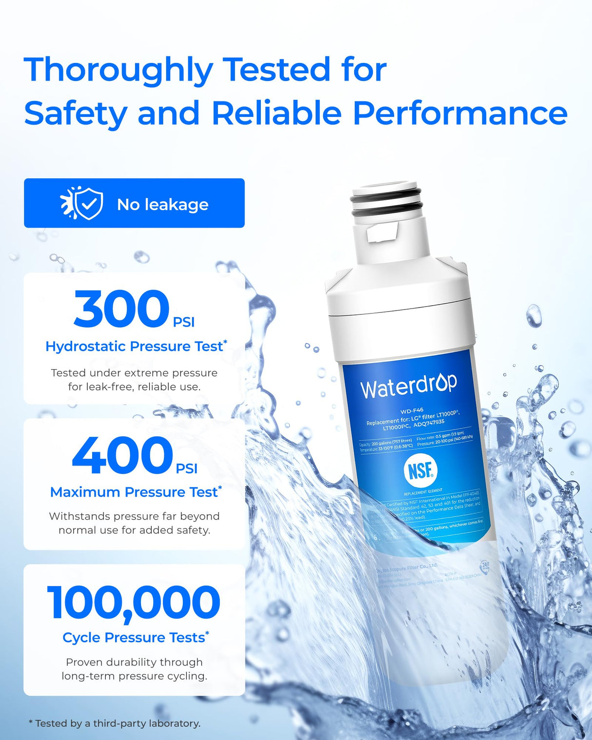 Waterdrop ADQ747935 LT1000PC Replacement for LG® LT1000P®/PC/PCS ThinQ® Refrigerator Water Filter, LFXS26973S, LMXS28626S, LMWS27626S, LFXS28596S, ADQ74793501 and LT120F®, 3 Combo