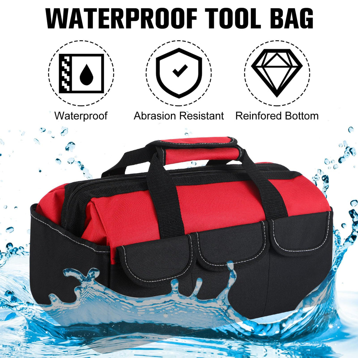 Sanwuta 3 Pack 16 Inch Tool Bags, Classic, Blue, Red, Yellow