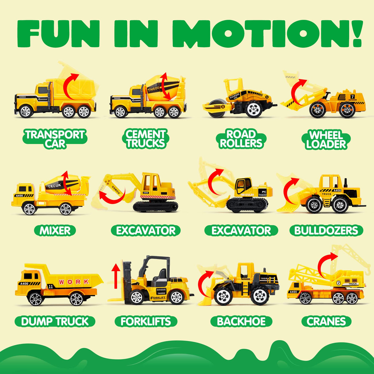 JOYIN 25 in 1 Kids Construction Truck Toy Set, 24Pcs Push and Go Cars and Worker Figures, Toddler Play Vehicles with Sounds and Light, Christmas Birthday Gifts Toys for 3 4 5 6 7 Years Old Grandkids