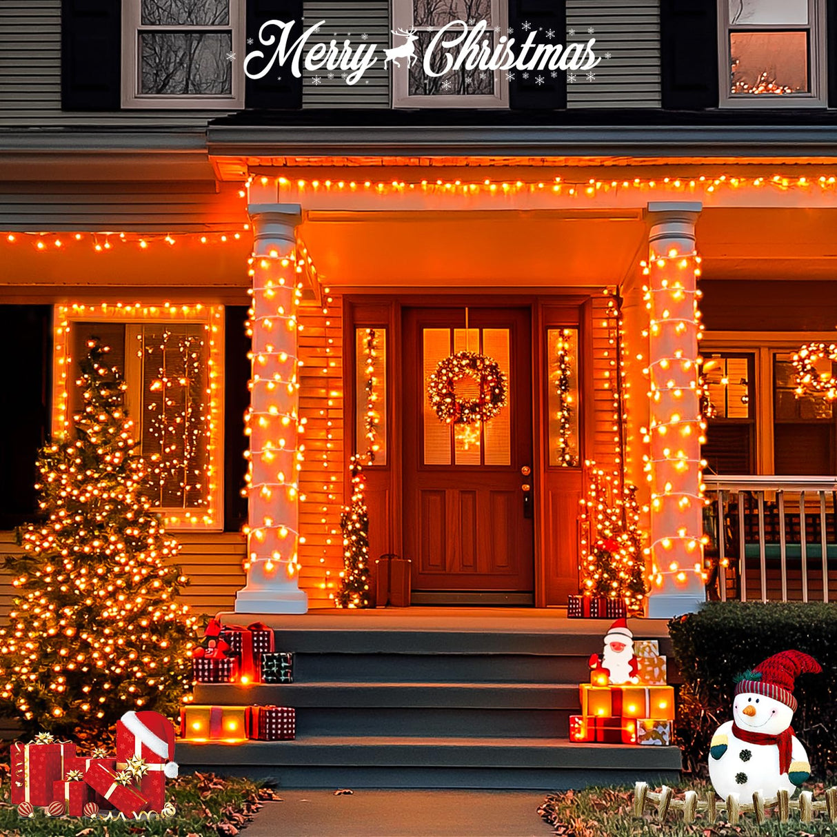 JMEXSUSS 500 LED Halloween Lights Outdoor, 163FT 8 Modes Orange Halloween Light Indoor Clear Wire, Outdoor Waterproof Fall Lights Plug in for Thanksgiving Room Porch Christmas