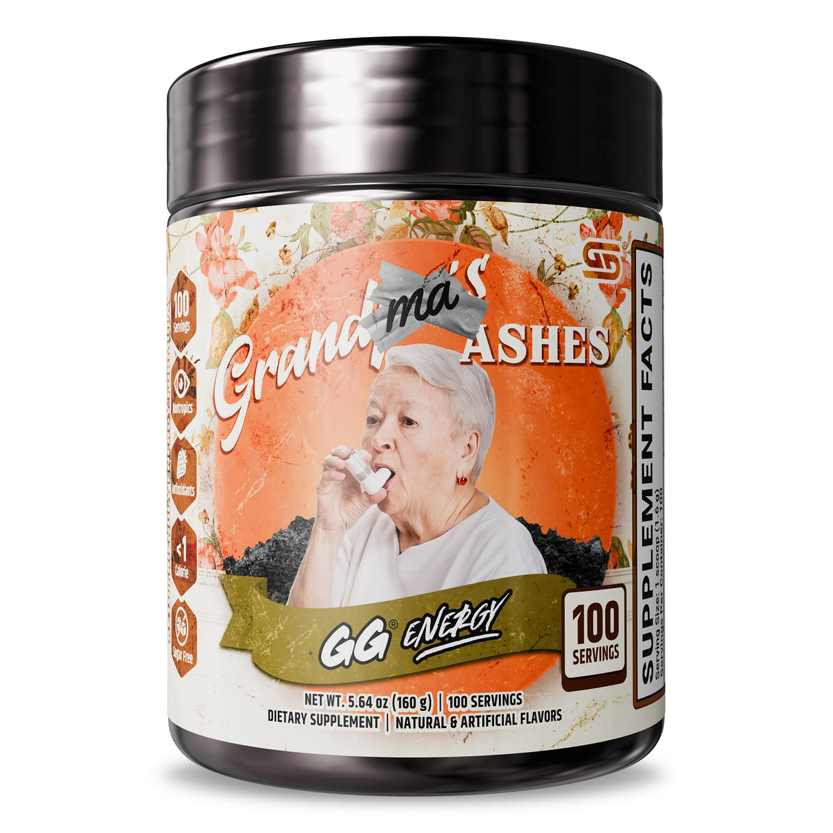 Gamer Supps, GG Energy Grandma's Ashes (100 Servings) - Keto Friendly Gaming Energy and Nootropic Blend, Sugar Free + Organic Caffeine + Vitamins, Powder Drink