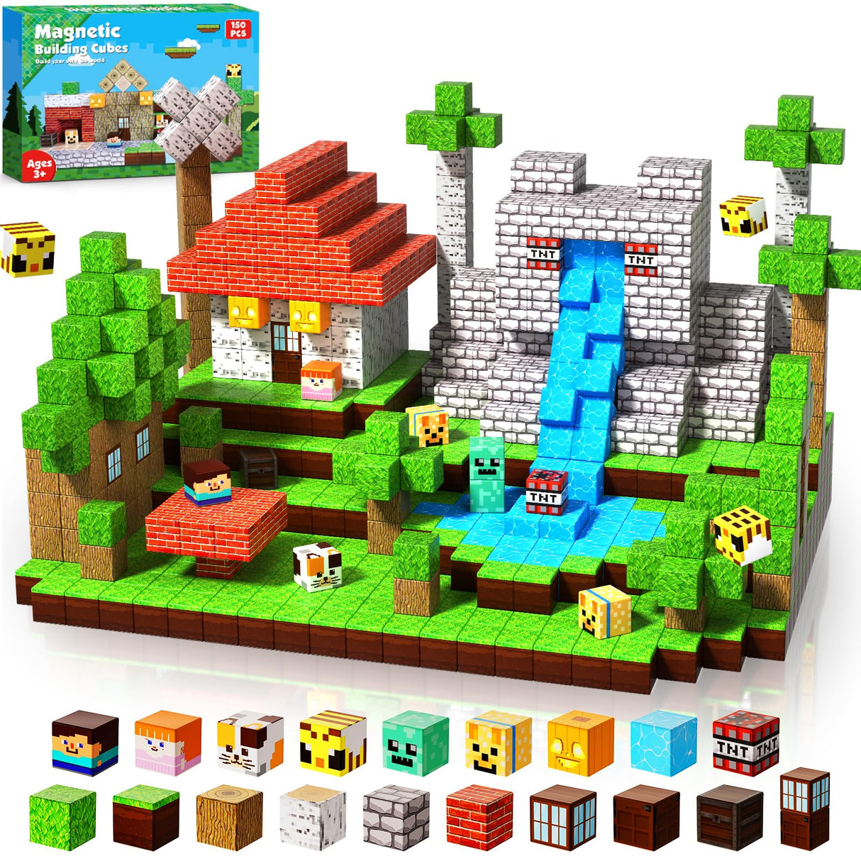 GraceDuck Magnetic Blocks - 150 PCS Build Magnetic Windmill Falls Homes - Magnetics Toys for Montessori Toddler Christmas Birthday Gifts - STEM Sensory Toys for 3 4 5 6 7 8 9 10 Year Old Boys & Girls