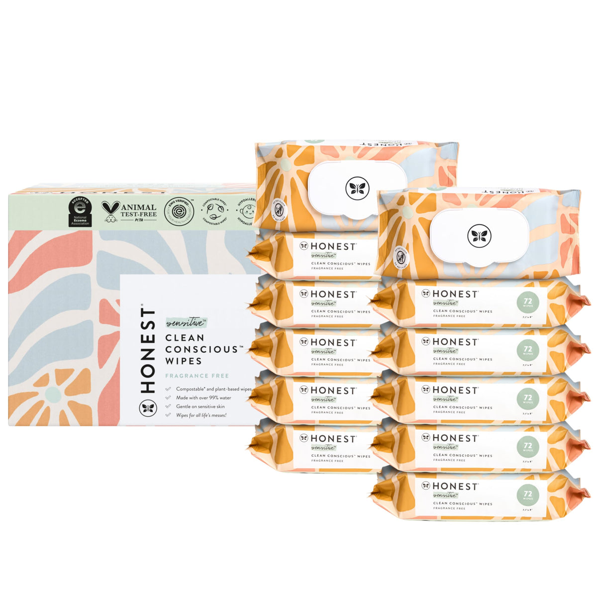 The Honest Company Clean Conscious Multi-Use Wipes | Hypoallergenic + Unscented for Sensitive Skin | Over 99% Water, Compostable, Plant Based, Baby Wipes | Rose Blossom, 288 Count