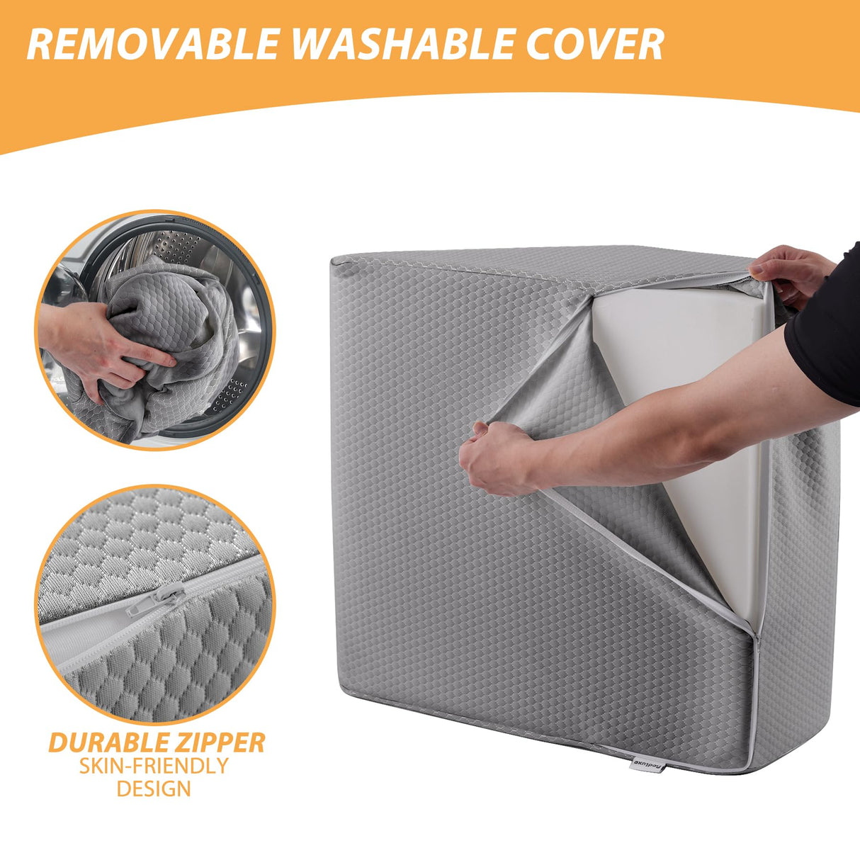 Bedluxe Leg Elevation Pillows, Leg Pillows for Sleeping, Cooling Gel Memory Foam Top, Wedge Pillow for Legs, Leg Wedges for Circulation, Swelling, After Surgery - Removable Cover (10 Inch, Grey)