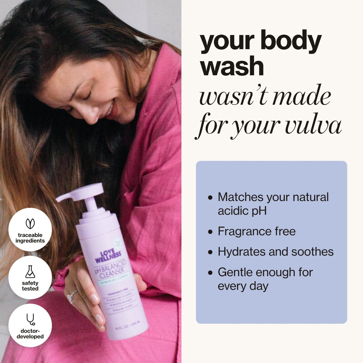 Love Wellness | pH Balanced Feminine Wash | Fragrance-Free | 10 Fl Oz