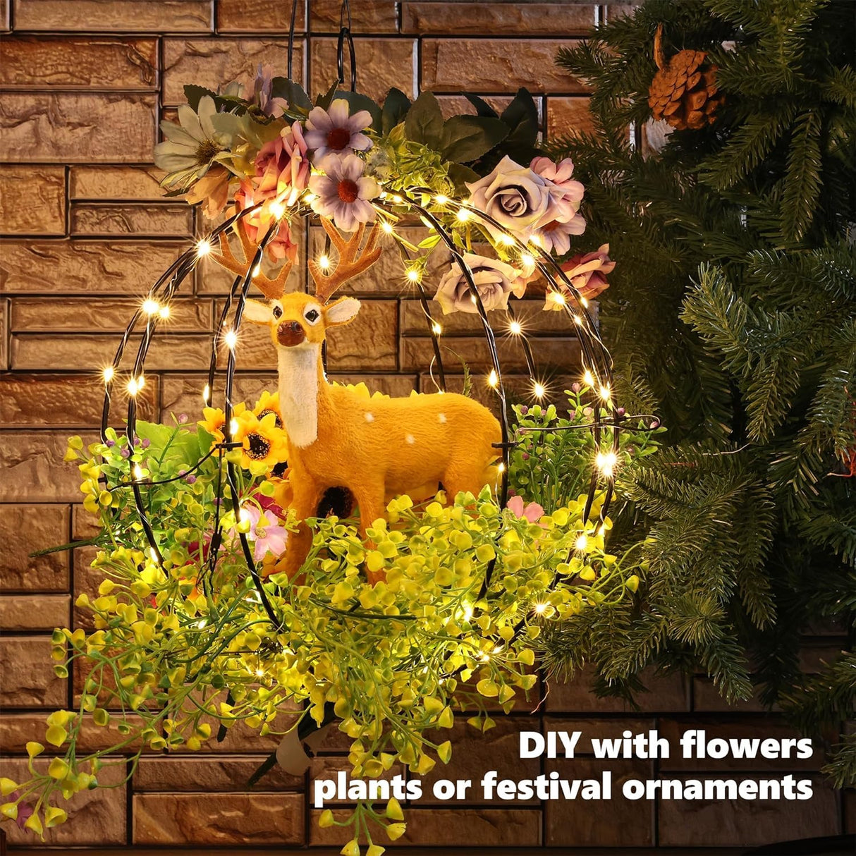 Set of 2 Outdoor Hanging Ball Lights - 2 Sizes of Christmas Battery Operated Garden Lanterns Waterproof Globe Fairy Lights with 8 Lighting Modes Timer Memory Function (Warm White)