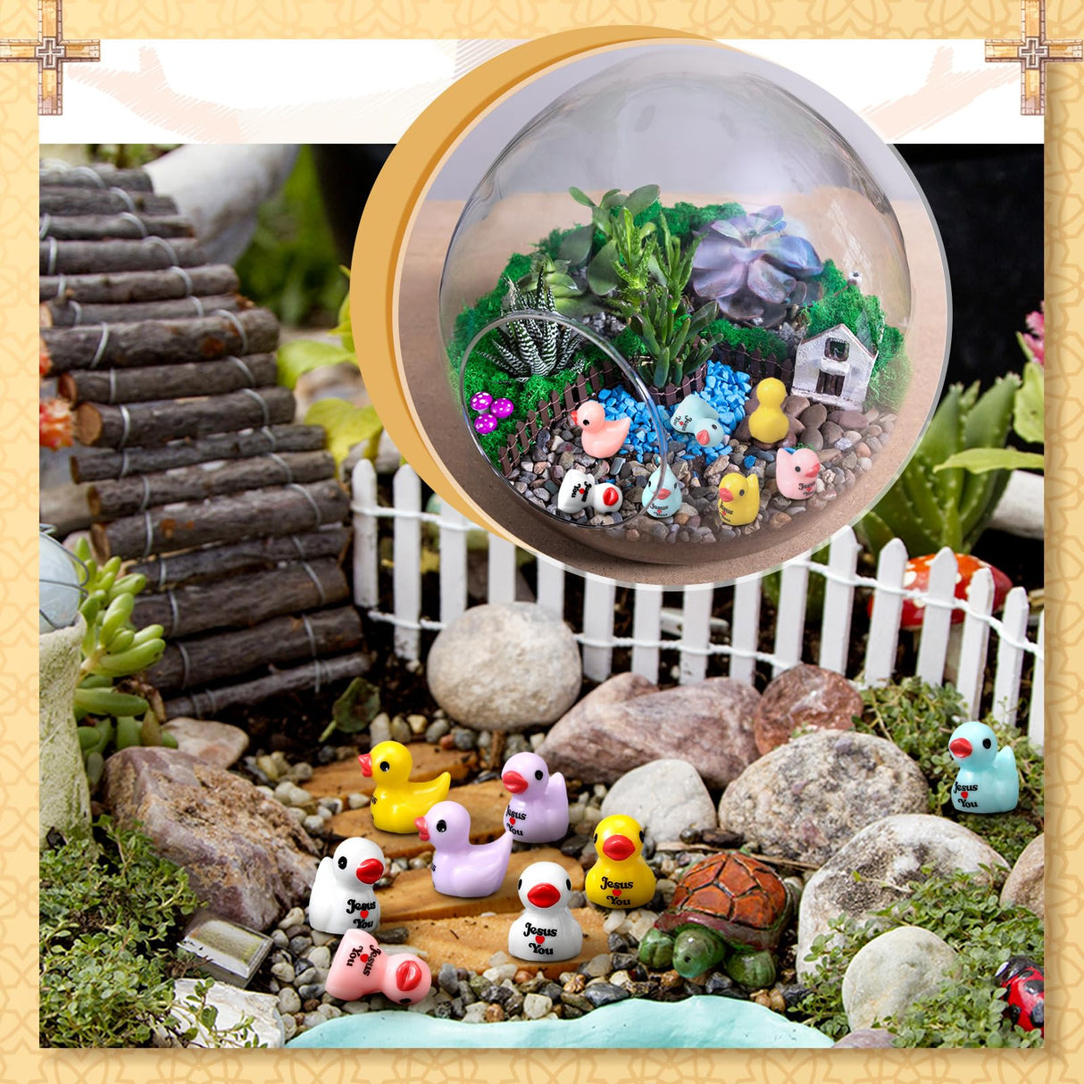 Suzile 100 Pcs Mini Jesus Resin Ducks Little Figures Bulk Jesus Loves You Christian Mini Duck Figures Duckies to Hide and Seek Religious Party Decoration for Church Baptism Sunday Reward Gifts