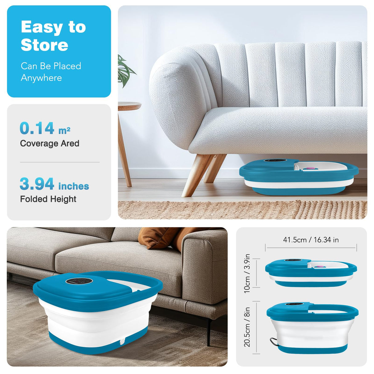 Collapsible Foot Spa Bath with Heat, Remote Control, Temperature Control, Bubbles, Red Light, Pumice Stone, 16 Massage Roller Pedicure Foot Spa Tub Foot Soaker for Soothe & Relax Tired Feet