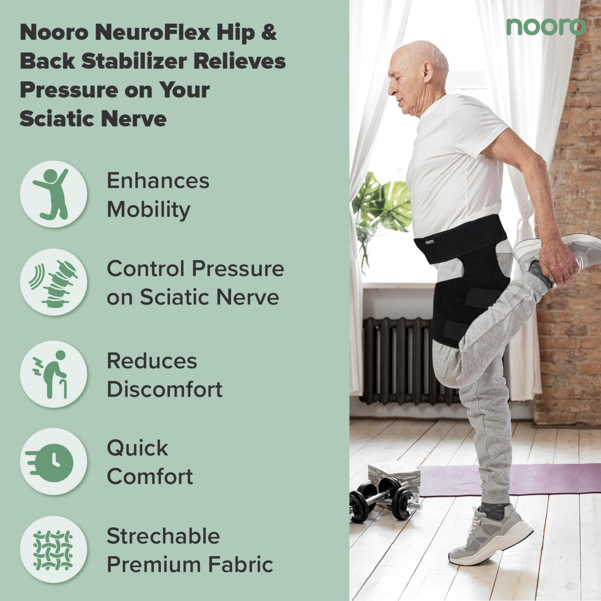 nooro NeuroFlex Hip & Back Stabilizer - Sciatica, Lower Back & Hip Support – For Muscle Stiffness, Improves Posture & Mobility – For Left or Right Leg