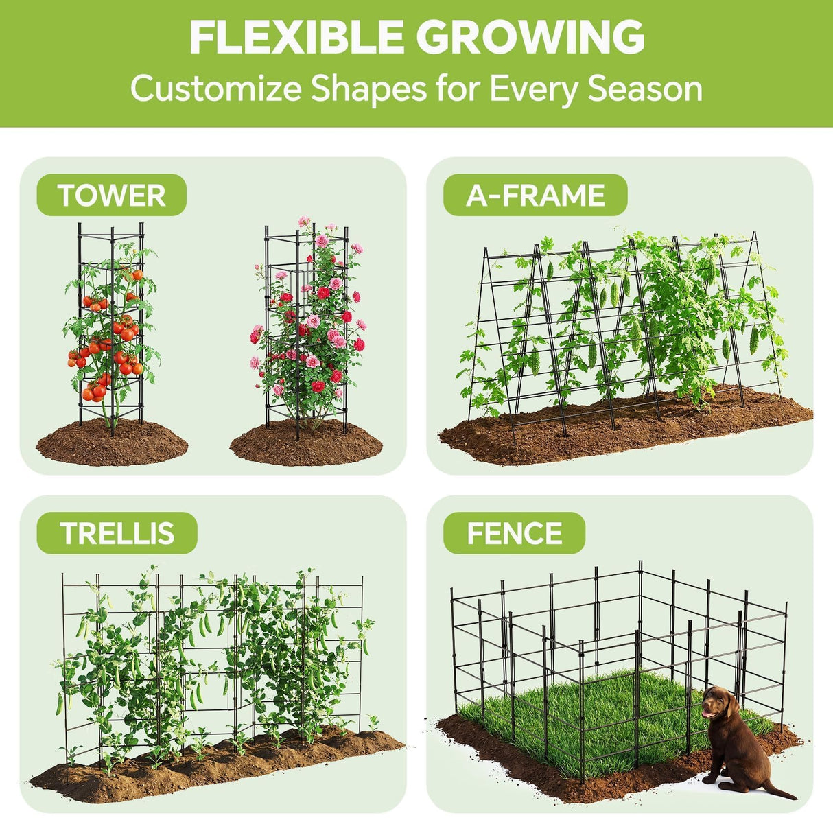 46 Inch Heavy Duty Metal Tomato Cage for Garden - 3 Pack Metal Steel Tomato Cages, Panel-Assembled Garden Trellis, Flexible Shapes Plant Support Set, Rustproof Stackable Trellis for Climbing Plants