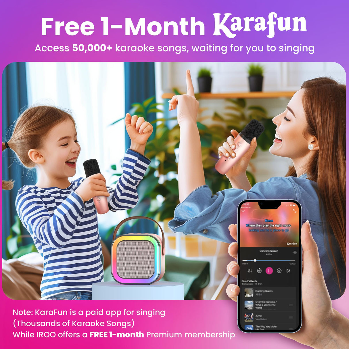 IROO Mini Karaoke Machine for Kids, 2025 TOP Toys Christmas Birthday Gifts Ideas for Girls Ages 4, 5, 6, 7, 8, 9, 10, 12+ Years Old, Portable MP3 Player with 2 Wireless Mics for Party