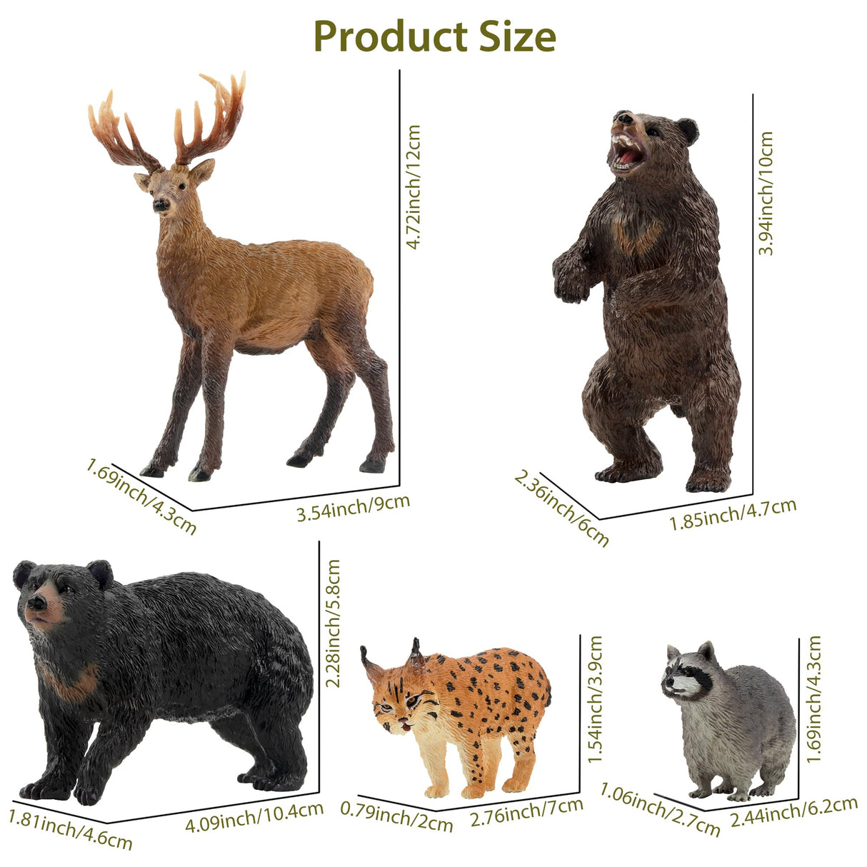Toymany 12PCS North American Forest Animal Figurines, Realistic Jungle Animal Set Includes Moose,Cougar,Wolf,Bear,Eagle,Deer Educational Toy Cake Toppers Christmas Birthday Gift for Toddlers Kids 3-5
