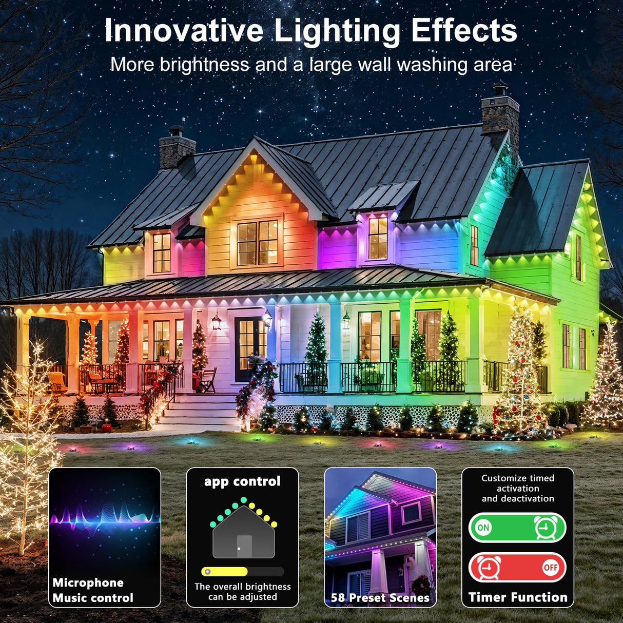 RCUICA 500FT Permanent Outdoor Lights Waterproof with Smart App Control Remote,DIY Scene Modes,Music Sync hronization,Eaves Lights for Garden Decor,Deck,Christmas