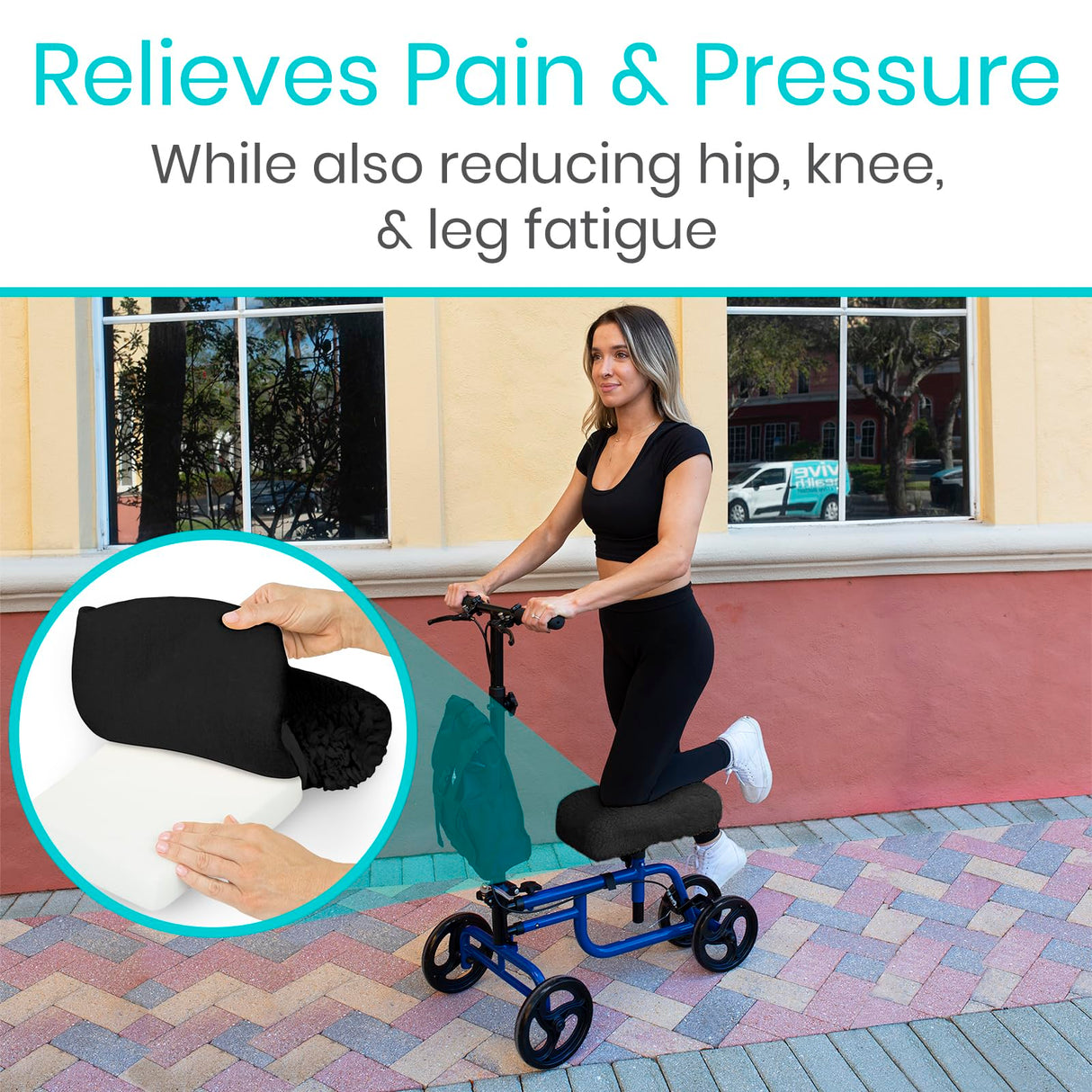 Vive Mobility Knee Scooter Pad Cover - Soft Plush Adult Sheepskin Memory Foam Cushion, Walker Accessory for Knee Roller, Padded Accessories Leg Cart Improves Comfort with Injury, Universal Fit (Black)