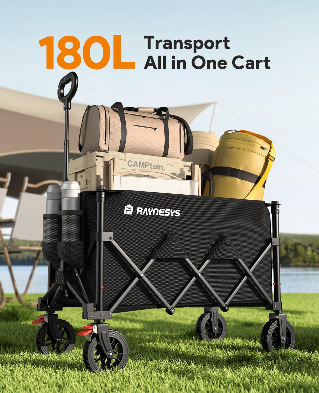 180L Wagons Carts Foldable with Wheels and Brakes for Camping Grocery