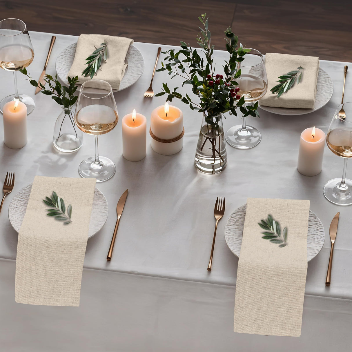 Ruvanti Linen Napkins Set of 12, 18x18 Cloth Napkins, Cotton Linen Blend Napkins Cloth Washable, Soft, Reusable Dinner Napkins for Wedding, Parties, Christmas, Thanksgiving, Everyday Use - Natural