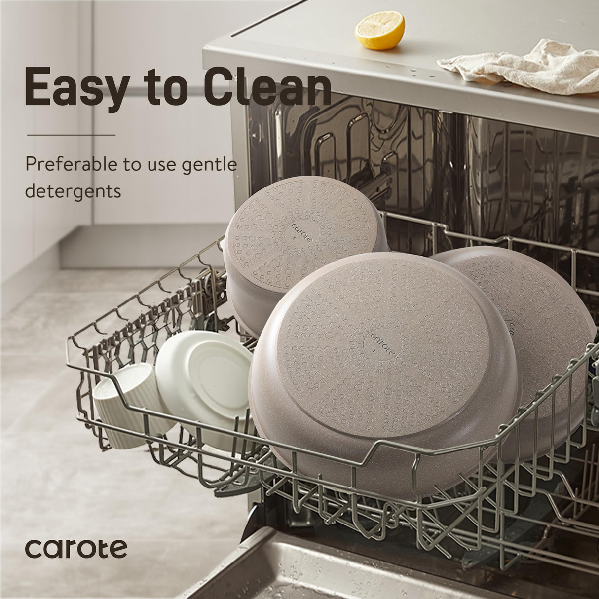 CAROTE 23pcs Detachable Handle Pots and Pans Set, Nonstick Cookware Set, Removable Handle Pots and Pans Non Stick, RV Oven Safe Cookware, Induction Kitchen Set, Taupe, Dishwasher Safe