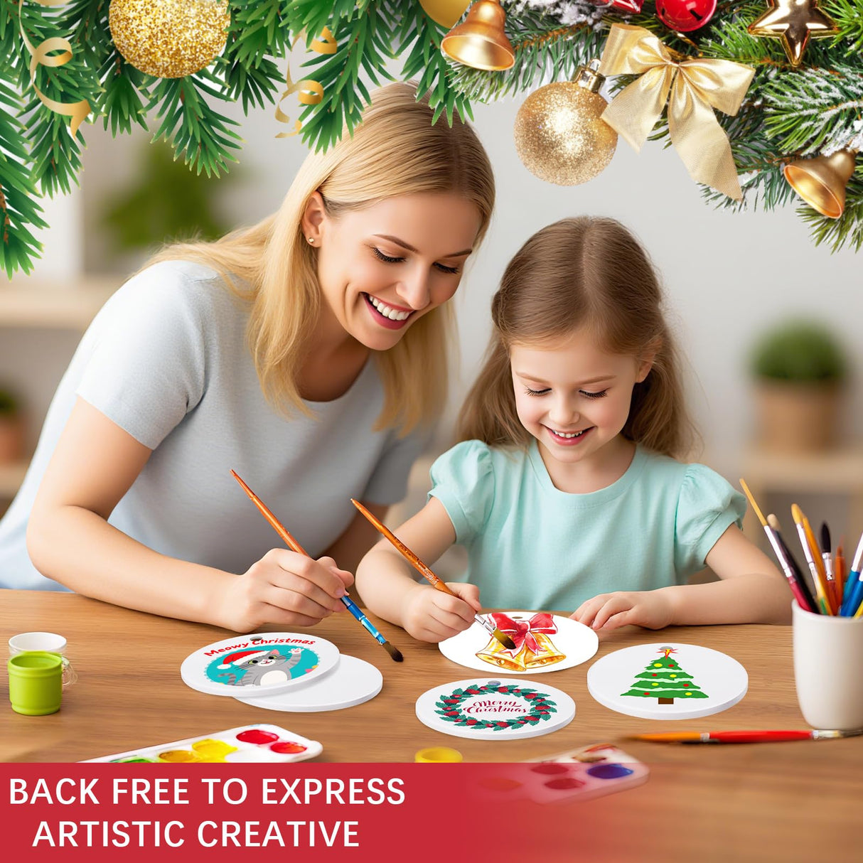 50 PCS Ceramic Sublimation Ornament Blanks Bulk 3 Inch White Round Crafts DIY Personalized Printed Home Porcelain Paintable Christmas Decorations