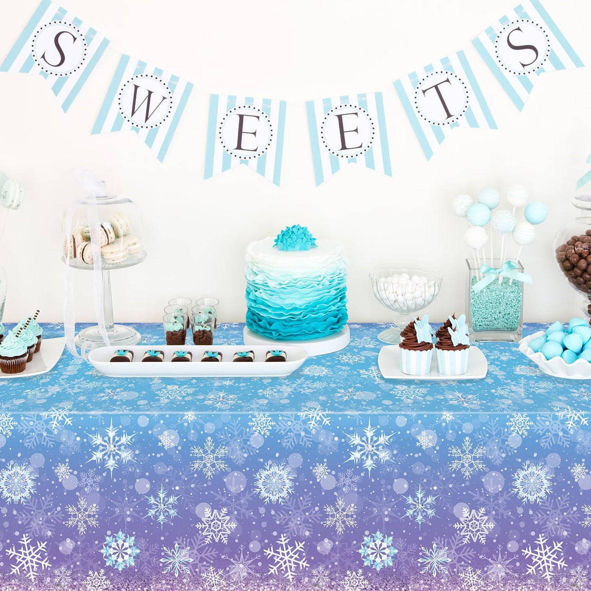 12Pack Winter Snowflake Plastic Tablecloth Decorations, Blue and Purple Snowflake Winter Wonderland Disposable Table Cover for Christmas Holiday New Year Party Supplies Decorations, 54x108 Inch