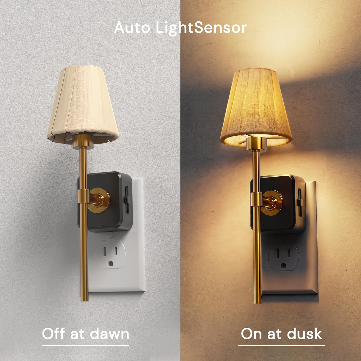 L LOHAS LED Night Lights Plug into Wall, 2 Pack Pleated Fabric Cover Night Light, Dusk to Dawn Sensor Vintage Nightlight, 0-100LM Dimmable, for Bedroom Living Room Hallway