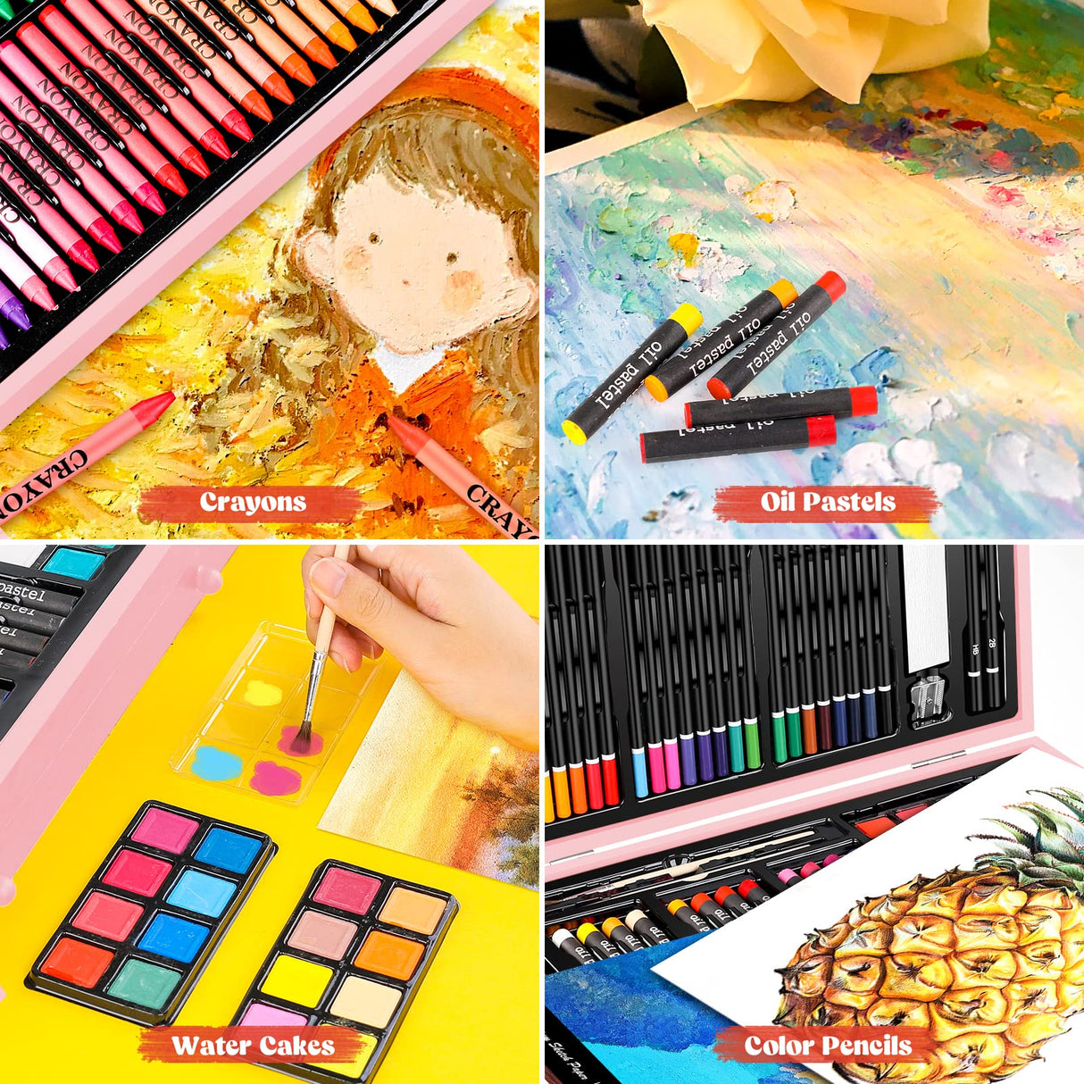 Caliart Art Supplies, 153-Pack Deluxe Art Set in Wooden Case, Crafts Drawing Painting Kits with 2 A4 Sketch Pads, Coloring Book, Stocking Stuffers Christmas Gifts for Teens Girls Kids Artists