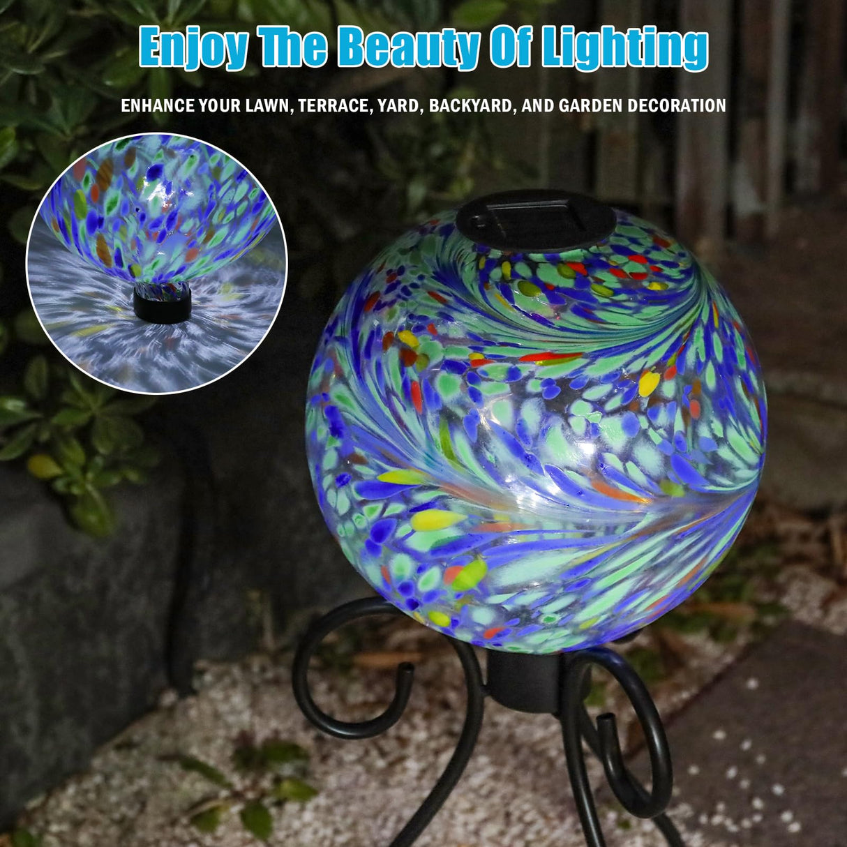 VCUTEKA Solar Gazing Ball, 10" Glass Gazing Balls Sphere with Solar Light for Garden Decor Lawn Outdoor Yard Decorative