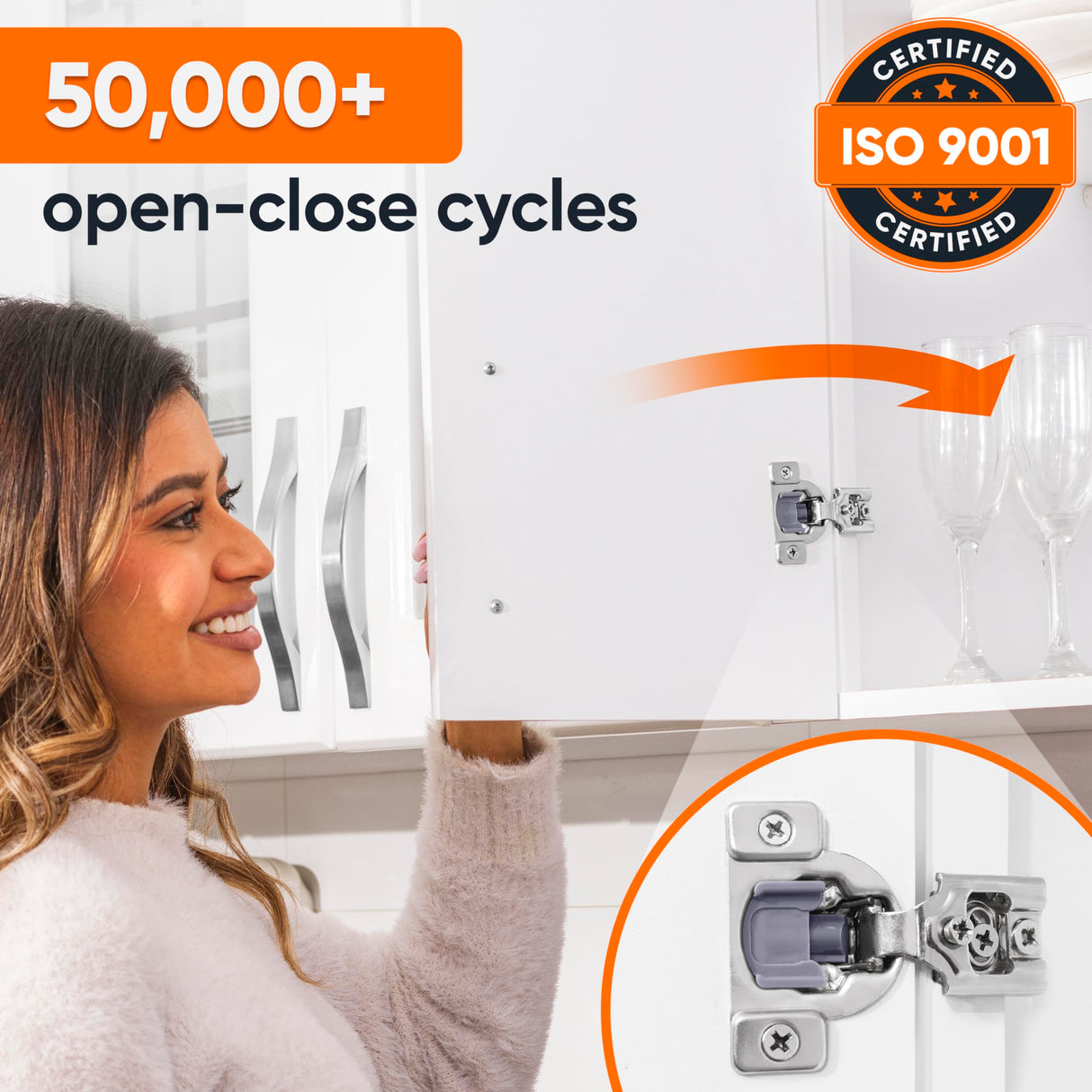 Decobasics 60 Pack Soft Close Cabinet Hinges – 7/16" Overlay for Kitchen Cabinet Doors, Face Frame Concealed Hidden Hinges – Stainless Steel, Self-Closing with 3-Way Adjustment & Slow Close Damper