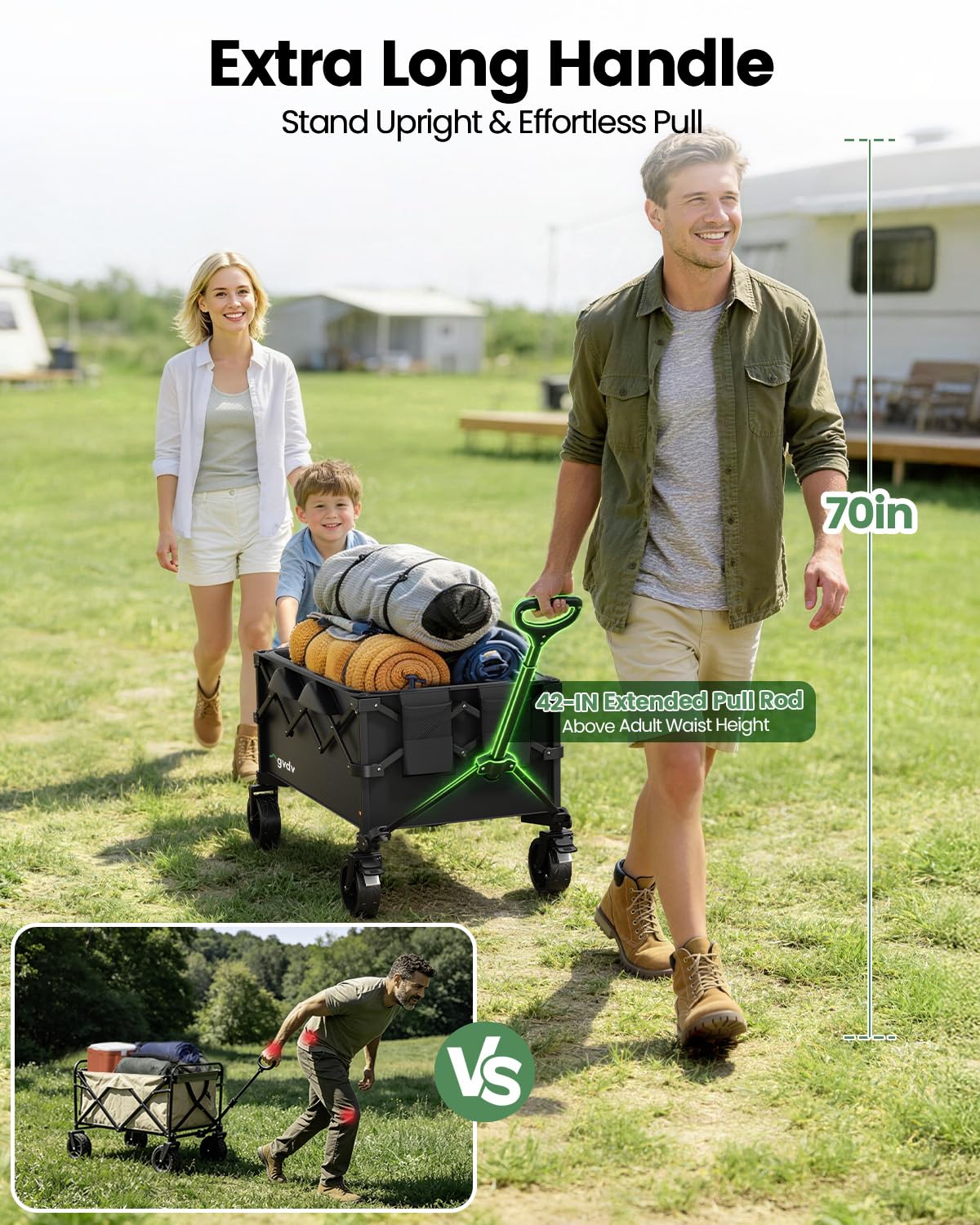 GVDV CW35 Wagons Carts Foldable, 42 in Extended Handle Collapsible Wagon