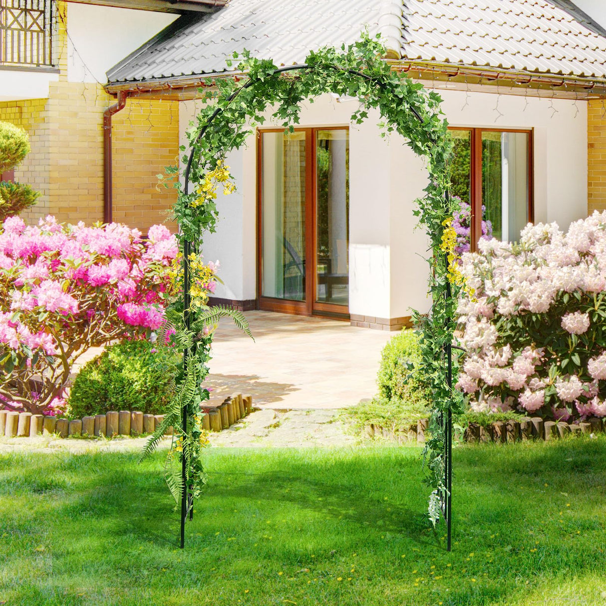 Moccha Garden Arch, 7.2Ft Metal Arbor for Climbing Plants, Vines, Roses, Outdoor Pergola Trellis with Stakes, Wide Garden Archway Arbor Trellis for Lawn Wedding