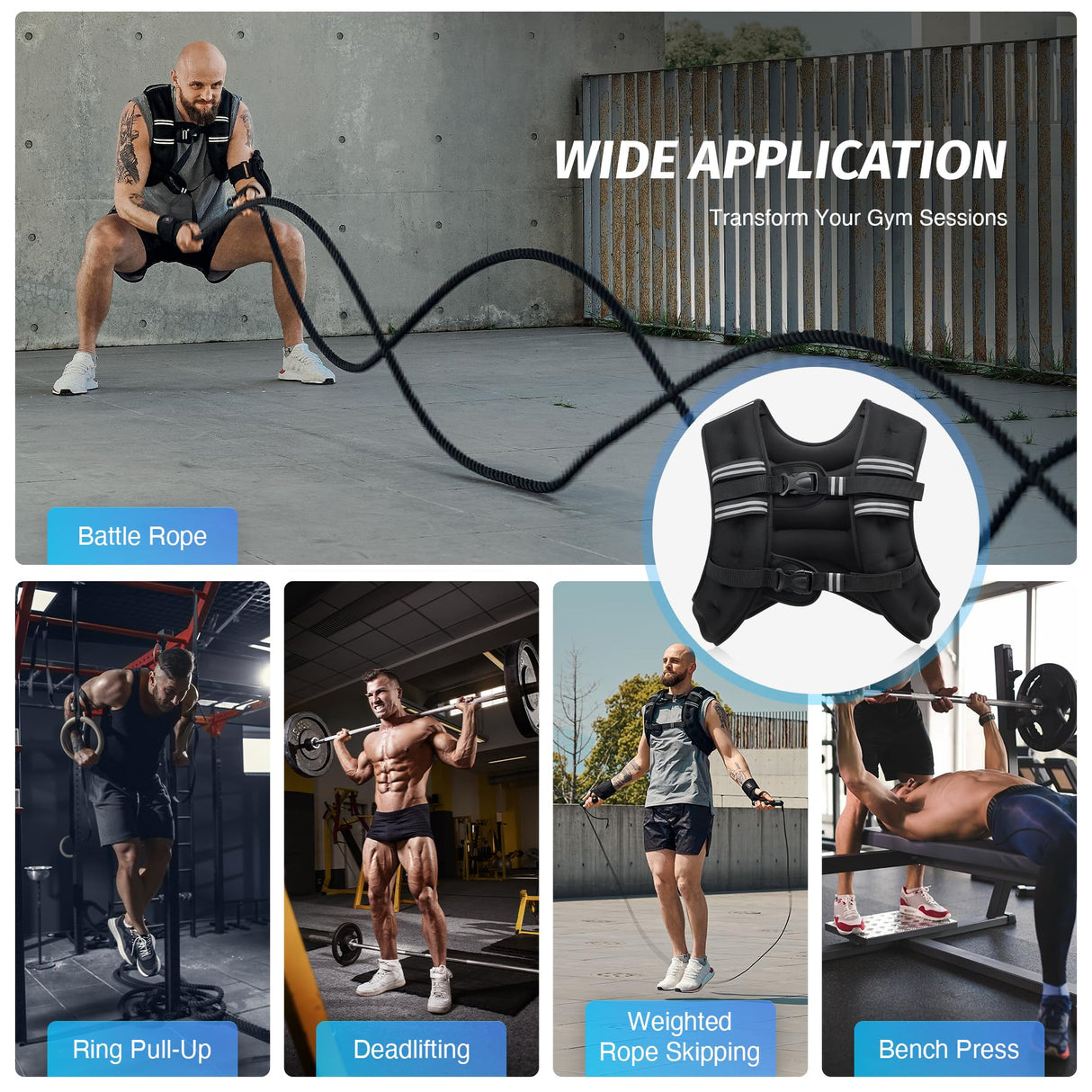 ZELUS Weighted Vest, 6lb/8lb/12lb/16lb/20lb/25lb/30lb Weight Vest with Reflective Stripe for Workout, Strength Training, Running, Fitness, Muscle Building, Weight Loss, Weightlifting, Black(16 lb)