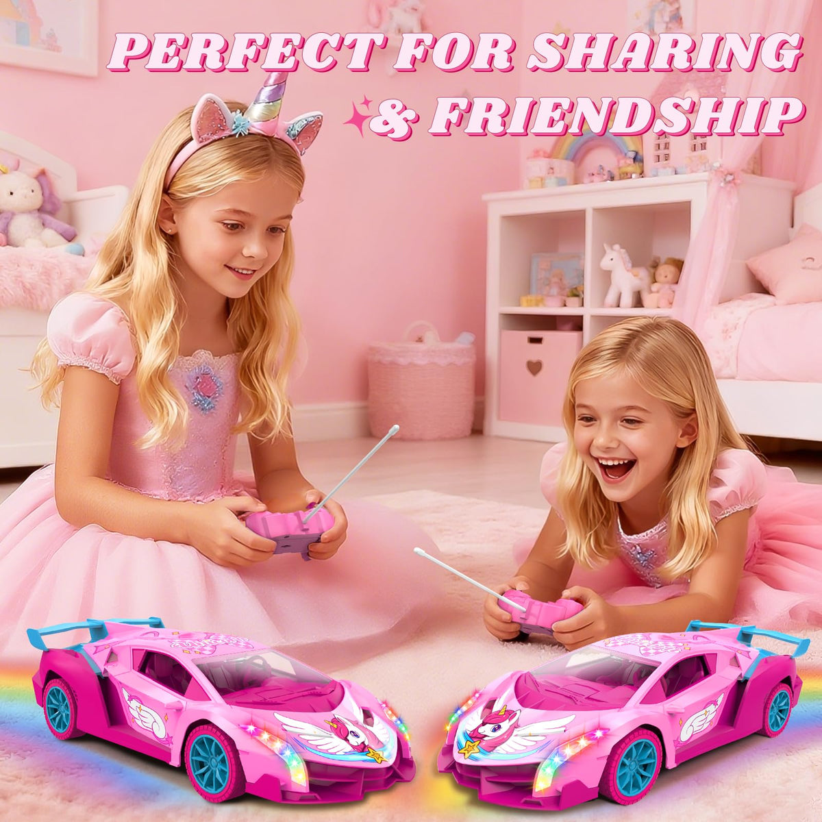 Unicorn RC Car for Girls, Rainbow Glow & Drift Wing Remote Control Car